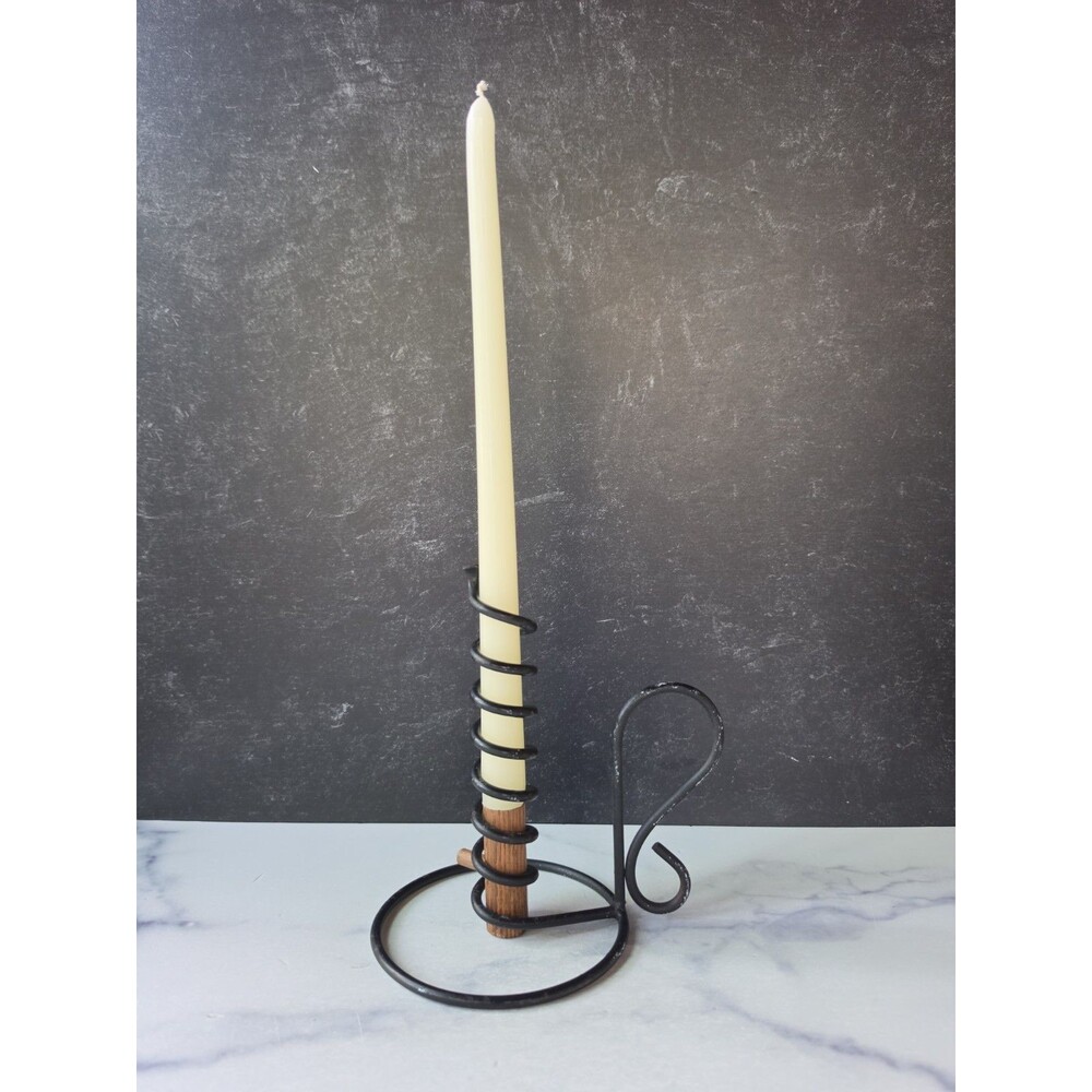 Vintage Wooden And Metal Taper Candlestick Holder READ Description